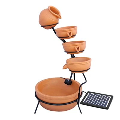 Afbeelding van Tuinfontein Zonne energie Oranje/Bruin 4 etages 2.8 W/8 V GRATIS grondpin solarpaneel