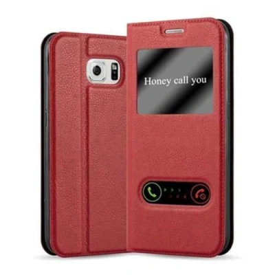 Afbeelding van Cadorabo Hoesje geschikt voor Samsung Galaxy S6 in SAFRAN ROOD Beschermhoes met magnetische sluiting, standfunctie en 2 kijkvensters Book Case Cover Etui