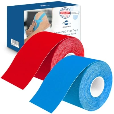 Afbeelding van axion® Kinesiologie Tape Set van 2 blauw rood waterdicht huidvriendelijk elastisch zelfklevende bandage fysiotape optimaal voor sport en dagelijks gebruik.