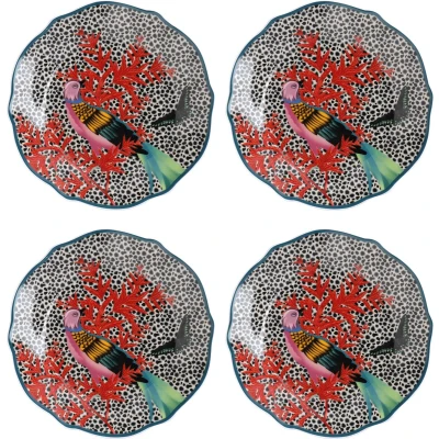 Afbeelding van Mikasa x Sarah Arnett bijzetborden, set van 4, porseleinen ronde kleine borden met levendige print en geschulpte rand, 19cm vaatwasmachinebestendig