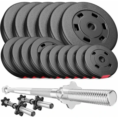 Afbeelding van Hop Sport Halterset 58 kg, 1 x Lange Halterstang, 2 Korte Halters, Halterschijven 30 mm: 6 5/4 2,5/6 1,25kg