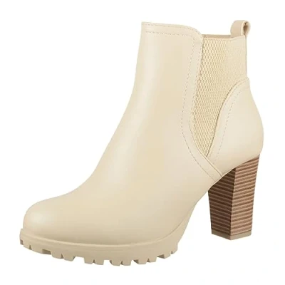 Afbeelding van Elara Chunkyrayan Enkellaarzen voor dames met blokhak, Beige Parijs.