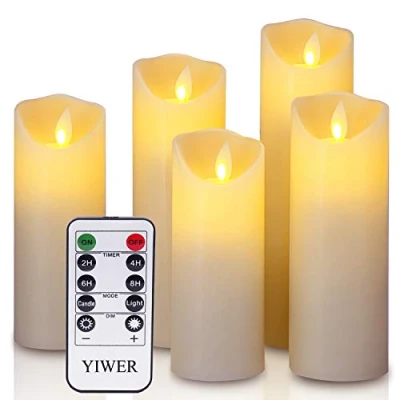 Afbeelding van 5 stuks vlamloze led kaarsen 12/15/17/20/22 cm van echte was met realistische dansende vlammen en afstandsbediening 10 toetsen timer 2/4/6/8 uur, 300 uur YIWER (ivoor, x 1)