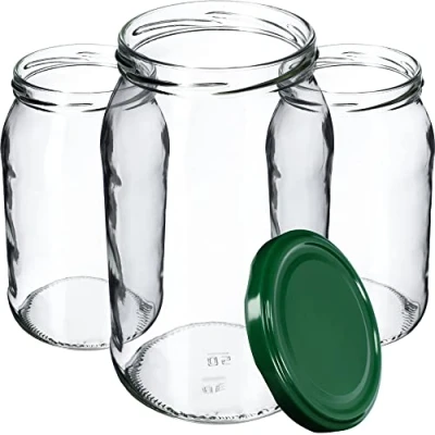 Afbeelding van KADAX Set van 24 glazen voorraadpotten met schroefdeksel, 900 ml, voor jam, conservering, inmaak, groen