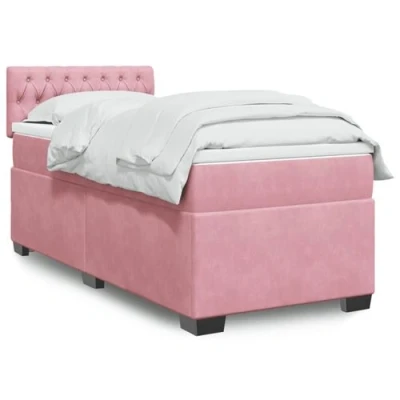Image de vidaXL Sommier à lattes de lit avec matelas Rose 90x200 cm Velours