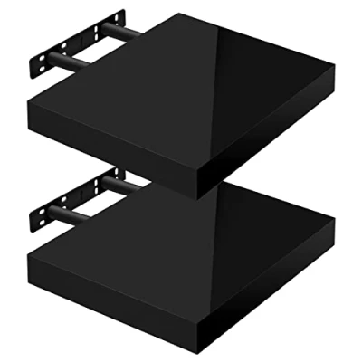 Afbeelding van WOLTU Wandplanken, wandplank, 2 stuks, zwevend rek, boekenrek, cd, dvd, houten plaat, 30 x 22,9 3,8 cm, zwart, RG9489sz