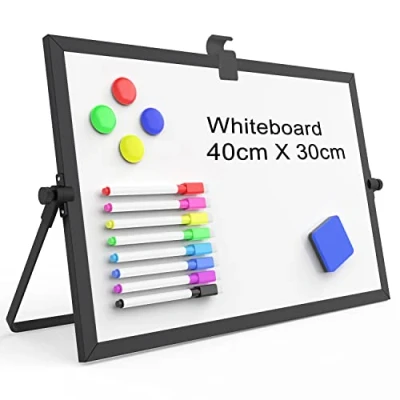 Afbeelding van OWill Zwart droog uitwisbaar whiteboard, 30 x 40 cm, magnetisch mini whiteboard met standaard, dubbelzijdige draagbare ezel, A3 formaat, voor tekenen op school en thuis
