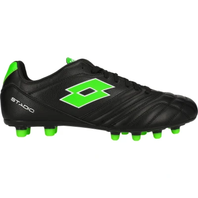 Afbeelding van Lotto Stadio 300 III FG Voetbalschoenen met kunststof noppen, Heren, Maat: 42.5, All black/spring green Imitatieleer/ textiel