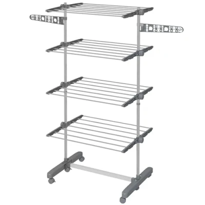Afbeelding van HOMCOM Droogrek, inklapbaar, zijvleugels, voor binnen en buiten, 142 x 55 172 cm, 4 niveaus, grijs
