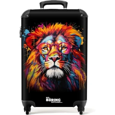 Afbeelding van NoBoringSuitcases.com® Handbagage koffer lichtgewicht Reiskoffer trolley Kleurrijke leeuw in graffiti stijl Rolkoffer met wieltjes Past binnen 55x40x20 en 55x35x25