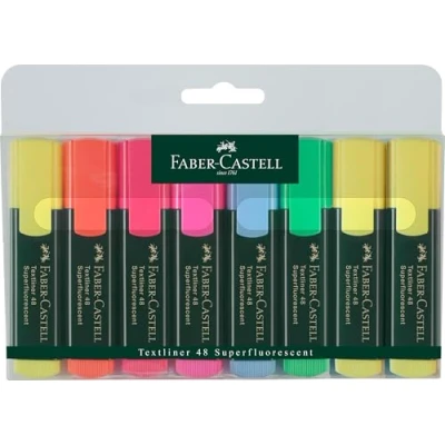 Image de Faber Castell 154862 TEXTLINER 48 Promo, 1 à 5 mm, étui de 8 pièces, contenu : 3 x jaunes, vert, orange, rose, bleu, rouge