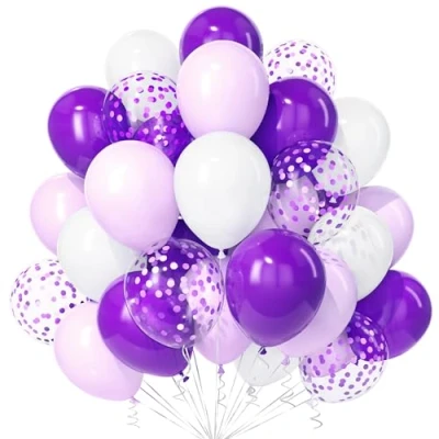 Afbeelding van Teselife 30 stuks paarse en witte ballonnen van cm, pastelpaars, donkerpaars wit, confetti, voor verjaardag, bruiloft, afstudeerfeest, verloving, babyshower, vlinder