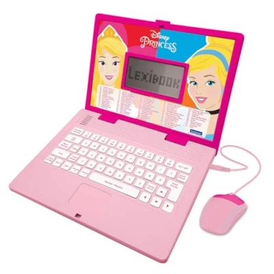 Image de LEXIBOOK JC598DPi1 Disney Prinzessinnen Lern und Zweisprachiger Laptop Französisch/Englisch mit 124 Aktivitäten: Mathematik, Daktylografie, Logik, Uhrlesen, Spiele Musik Spielen