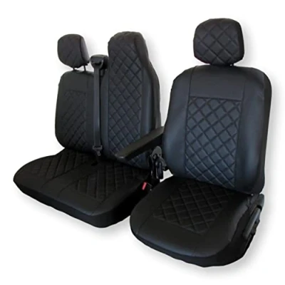 Afbeelding van Texmar Set voorstoelhoezen met stuur links, 2 + 1, eco leer, zwart
