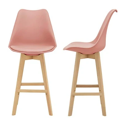 Afbeelding van Barkruk set van 2 kunstleer en beuken 105x48x58 cm roze