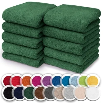 Image de NatureMark Lot de 10 débarbouillettes en Tissu éponge, 100% Coton, 30 x cm, Vert Fonce