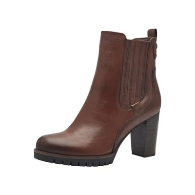 Afbeelding van Marco Tozzi Enkellaarsjes met hoge hak, Dames, Maat: 41, Cognac comb Leer/ synthetisch
