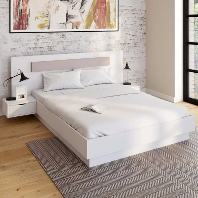 Afbeelding van SANTA tweepersoonsbed met geïntegreerde nachtkastjes en 140x190cm witte lattenbodem