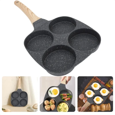 Afbeelding van Cheqo® Pannenkoekenpan 4 Vakjes Anti aanbaklaag Aluminium Bakelieten Handgreep