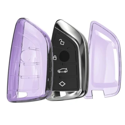 Afbeelding van kwmobile Autosleutel hoesje geschikt voor BMW 3 knops Smart Key behuizing van TPU transparant in paars /