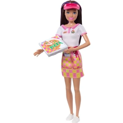 Afbeelding van Barbie Skippe Pizzaserveerster Met Pizza en Meeneemdoos Barbiepop