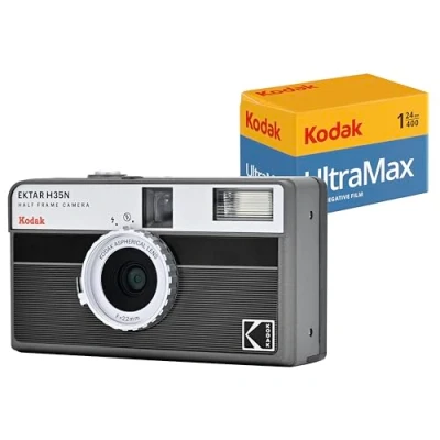 Image de Appareil photo argentique réutilisable Kodak Ektar H35 N Noir et Argent + Film Ultramax 24 poses