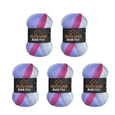 Afbeelding van Wollbiene Batik Fine Wol, 5 x 100 g, 500 gram wol met kleurverloop, meerkleurig, kleur: 2000 bessen paars