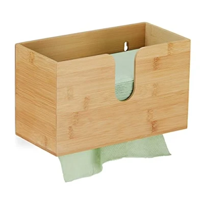 Afbeelding van Relaxdays handdoekdispenser bamboe voor papieren handdoekjes vouwhanddoekdispenser