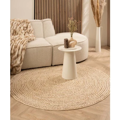 Afbeelding van Jute Vloerkleed Rond Braided Wit/naturel 160 Cm