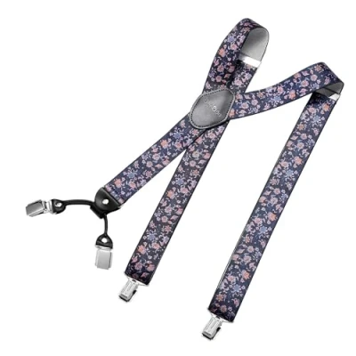 Afbeelding van DonDon brede bretels 3,5 cm 4 Y vormige leren clips elastisch en in lengte verstelbaar zwart blauw, Bloem, one size