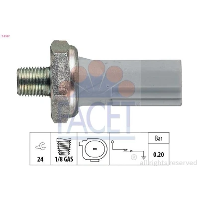 Afbeelding van FACET 7.0187 Oliedruksensor 1/8 GAS Made in Italy OE Equivalent SMART: Fortwo II Coupe, Convertible, Forfour I, MITSUBISHI: ASX Off Road