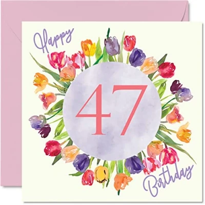Afbeelding van Mooie verjaardagskaart voor vrouwen de 47e verjaardag Boeket tulpenbloemen haar, moeder, tante, zus, vriend, verjaardagscadeau, 145 mm x