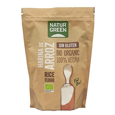 Afbeelding van NaturGreen Rijstmeel, gemalen witte rijst, milieuvriendelijk, biologische kruiden, 100% veganistisch, glutenvrij 500 g