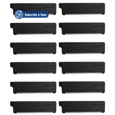 Image de 12 Lames de Rasoirs Rechange pour baKblade 2.0 et Elite Brosse Nettoyage Incluse Technologie DryGlide, Rasage Humide Ou Sec Rasoir Dos Corps Homme