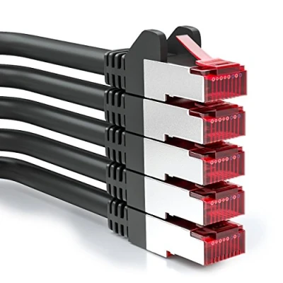Afbeelding van deleyCON 5 x 0,25 m patchkabel CAT6 PIMF S/FTP een afscherming CAT 6 RJ45 netwerkkabel Ethernet LAN DSL Router Modem Access Point Patch Panels zwart