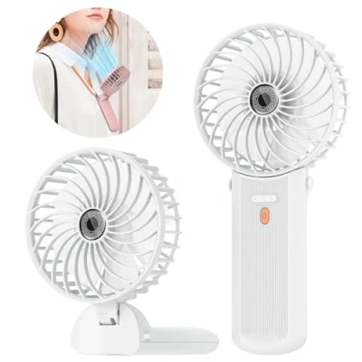 Afbeelding van Lepwings Draagbare mini ventilator, USB zakventilator, oplaadbaar, 4 snelheden en 5,5 16 uur werk, 180 rotatie, kleine opvouwbare tafelventilator voor thuis, kantoor, reizen, wit