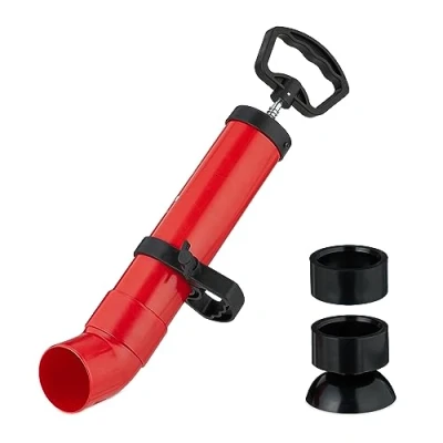 Afbeelding van Relaxdays Afvoerreinigingspomp, 2 opzetstukken voor douche en wastafel, persluchtontstopper, chemicaliënvrij, zwart/rood, 1 stuk