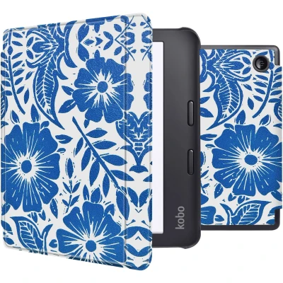 Afbeelding van iMoshion Ereader Cover / Hoesje Geschikt voor Kobo Libra 2 Tolino Vision 6 Design Slim Hard Case Sleepcover Bookcase met stand Flower Tile