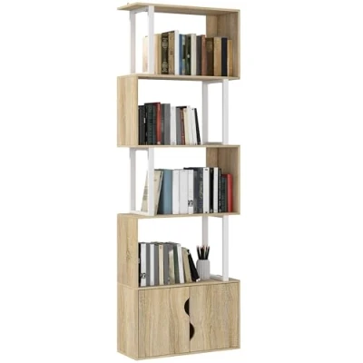 Afbeelding van HOMCOM Boekenplank 60x23.8x179.2cm Spaanplaat Natuurlijk hout