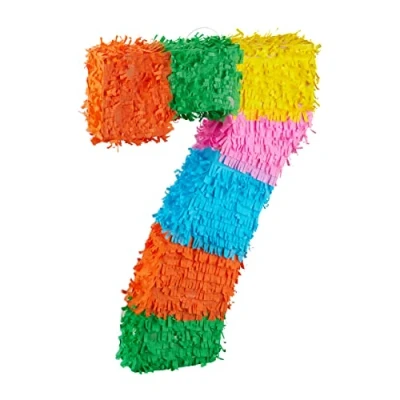 Afbeelding van Relaxdays pinata verjaardag getal piñata zelf vullen getallen van 0 tot 9 gekleurd 7