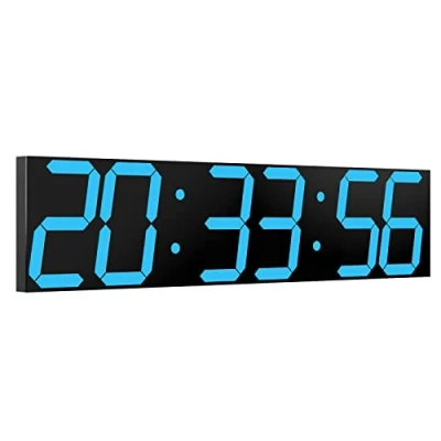 Afbeelding van CHKOSDA Oversized digitale led wandklok met automatische dimmer, groot aftellen afstandsbediening, 68,6 cm breed display, 6 cijfers, wandhouder, datum en