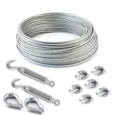 Afbeelding van DQ PP 5 stuks staalkabel 4 mm 6 x 7 medium zacht 10 m verzinkt staal 2 kabelschoenen M5 slangklemmen kabelklemmen draadkabel voor klimhulp