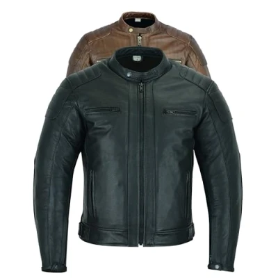 Afbeelding van Motorjack van leer voor heren Goedgekeurd zomer/winter tourmotorjack met echte bikerbescherming CE Armor (EN 1621 1) Texpeed gewatteerd design zwart L