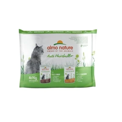 Afbeelding van 24x70g Anti Hairball Kip &amp; Rund Almo Nature Holistic Kattenvoer