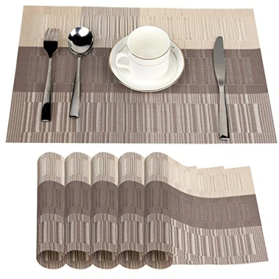Afbeelding van Fontic 6 stuks placemats van pvc, antislip, wasbaar, 45 x 30 cm, voor keuken, woonkamer, tuin of eetkamer (lichtgoud)