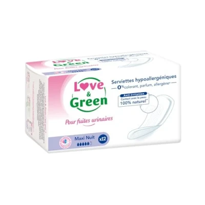 Afbeelding van Love &amp; Green Voor Blaaszwakte Ecologische Maxi Nachtpads 12 Pads