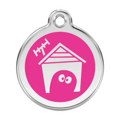 Afbeelding van Dog House Hot Pink roestvrijstalen hondenpenning large/groot dia. 3,8 cm RedDingo