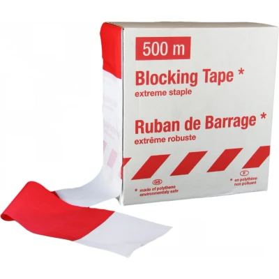 Afbeelding van 500 mtr Afzetlint rood / wit dispenserdoos
