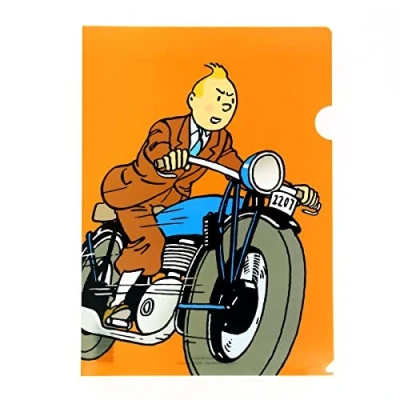 Afbeelding van Kuifje op een motorfiets A4 Plastic Map Tintinimaginatio 22 x 30 cm