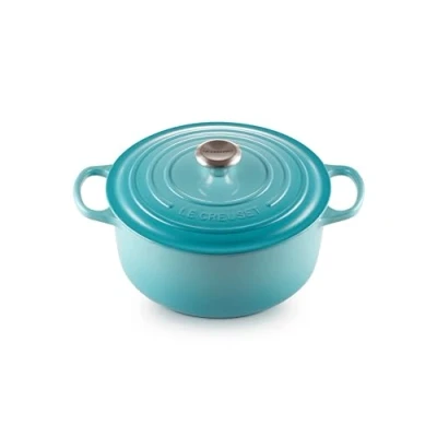 Image de Le Creuset Cocotte Signature en Fonte Émaillée avec Couvercle, Ø 26 cm, Ronde, 5.3 L, 5.135 kg, Bleu Caraïbes, Azure, 21177262202430